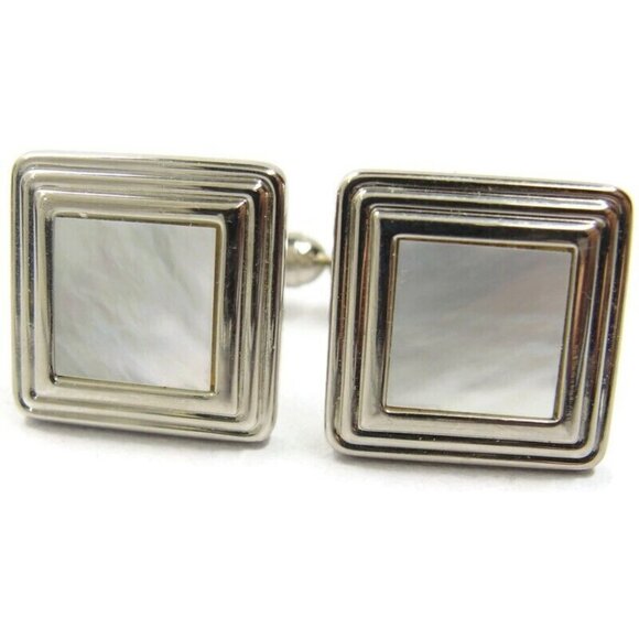 Chaps MOP Silver Tone Cufflinks Wedding Tux - Picture 15 of 16